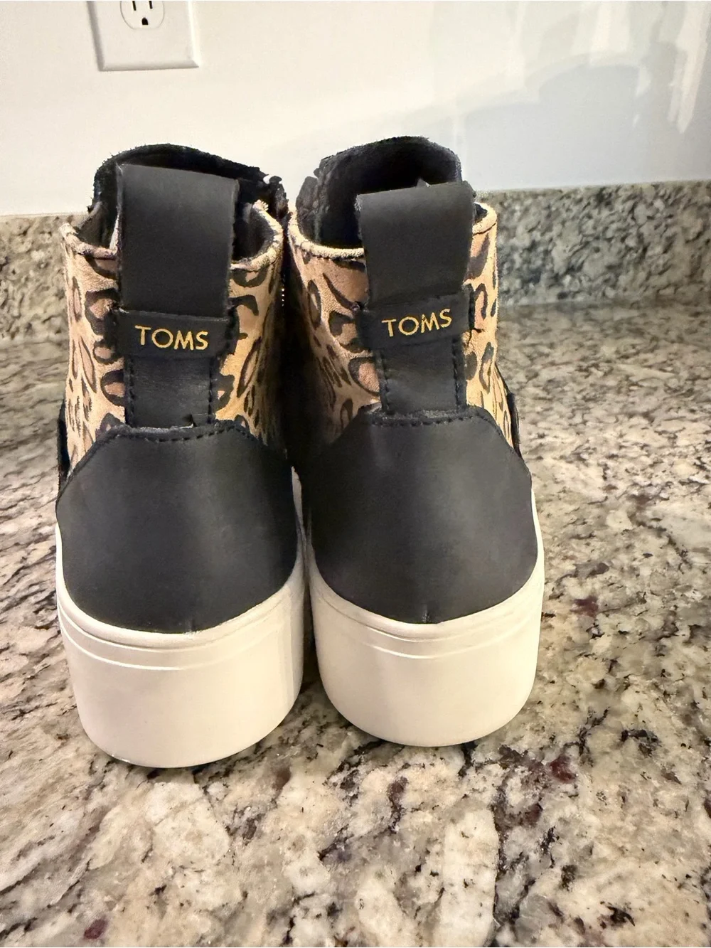 Toms Jamie Black Suede Ankle Booties with Leopard Heel Accent